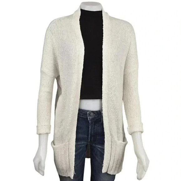 Aritzia Talula Cream Knit Cardigan Cashmere Angora Wool Open  Front Long Size XS - Picture 1 of 11